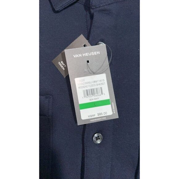Van Heusen Sea Navy Fleece Shacket Size L New With Tags - Picture 3 of 4